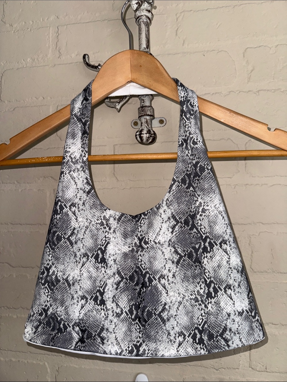 Spiritual Gangster sports bra halter snake print gray white